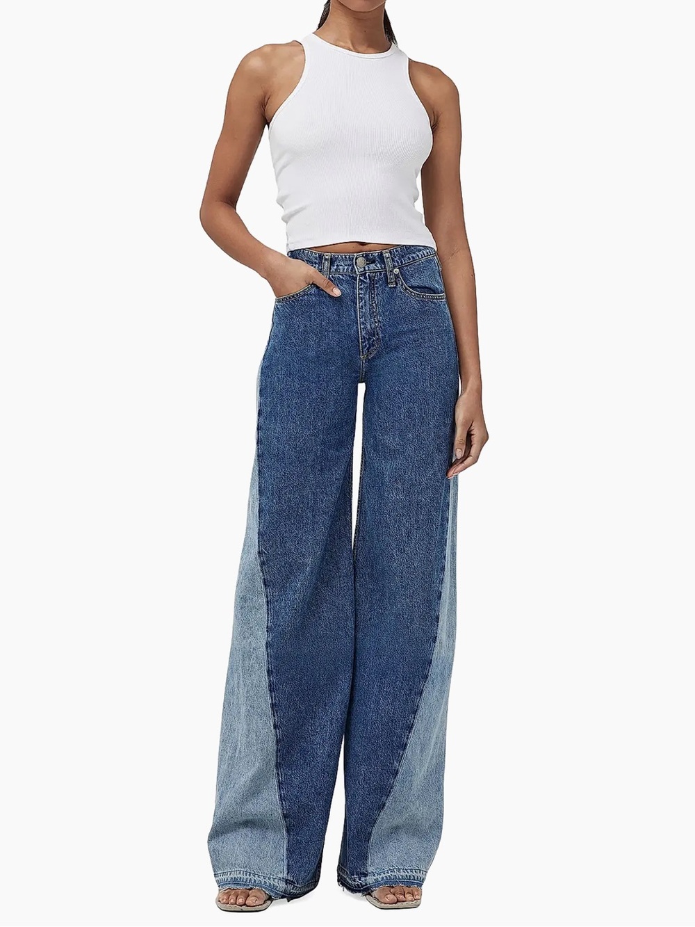 rag & bone Sofie Two-Tone High-Rise Wide-Leg Jeans